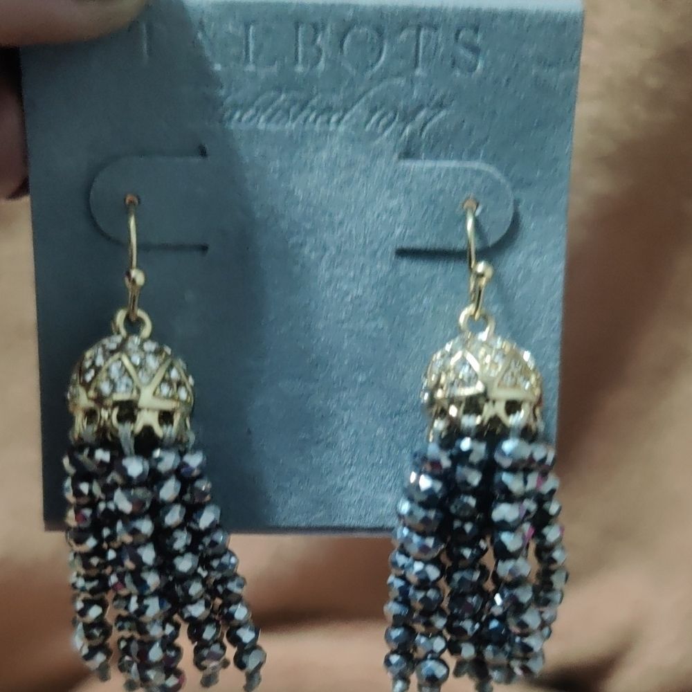 Talbots Gold and Silver Dangle Earrings And Statement Matching Chain 22 Inches